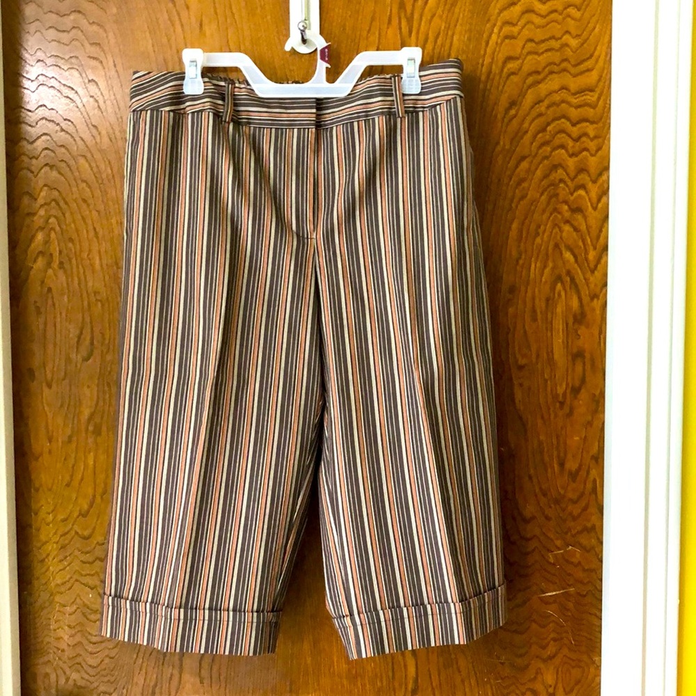 CATO Crop pants. Size 16. Colors are light brown, cream & orange tone stripes.